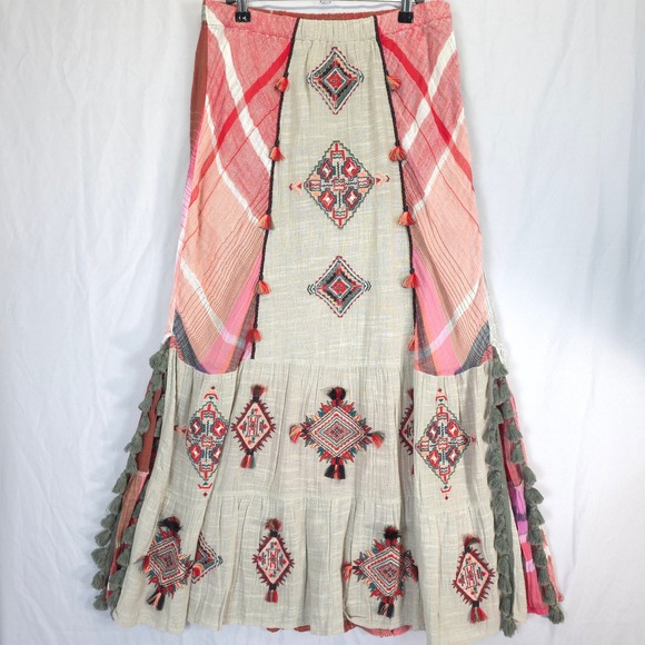 Soft Surroundings Dresses & Skirts - Soft Surroundings Boho Artisan Maxi Skirt S Embroidered Tassel Gauzy Aztec